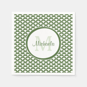 Servilleta De Papel Verde moderno y el blanco hornea el monograma y el
