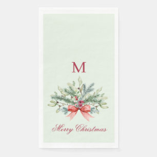 Servilleta De Papel Verde monograma rojo Feliz Navidad