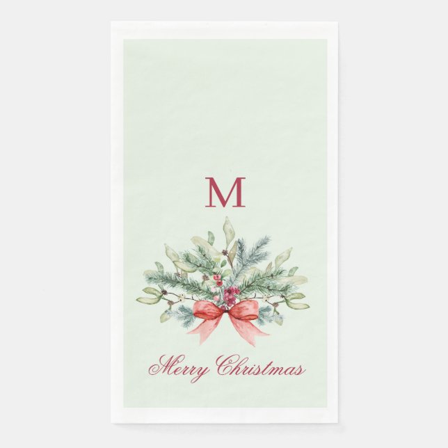 Servilleta De Papel Verde monograma rojo Feliz Navidad (Anverso)