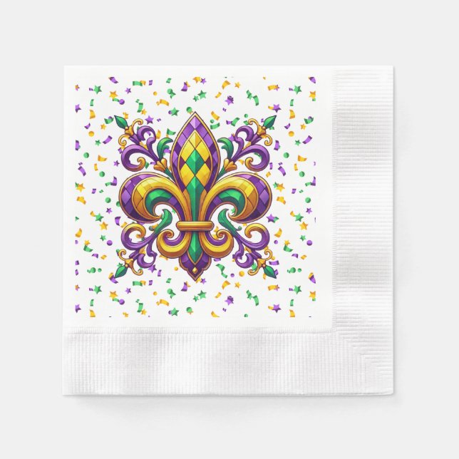 Servilleta De Papel Verde morado Mardi Gras fleur de lis (Anverso)