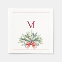 Servilleta De Papel Verde navideño con monograma rojo