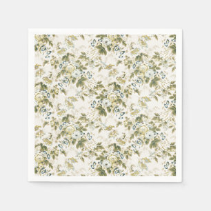 Servilleta De Papel Verde Oliva y Chintz Azul sobre Blanco