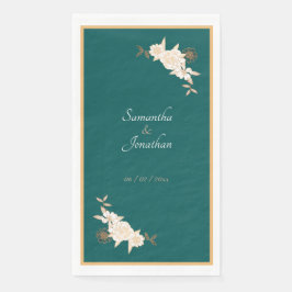 Servilleta De Papel Verde oscuro con crema Rosa Boda