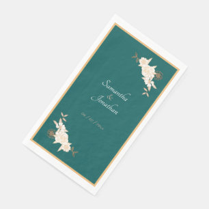 Servilleta De Papel Verde oscuro con crema Rosa Boda