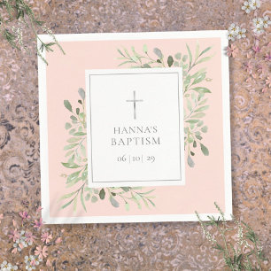 Servilleta De Papel Verde plateado Bautizo Blush Rosa