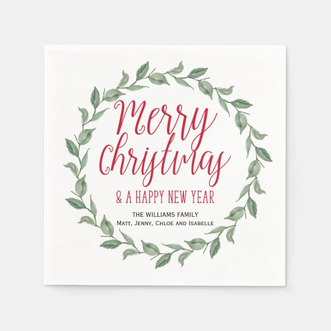 Servilleta De Papel Verde Rojo Personalizado Feliz Navidad (Anverso)