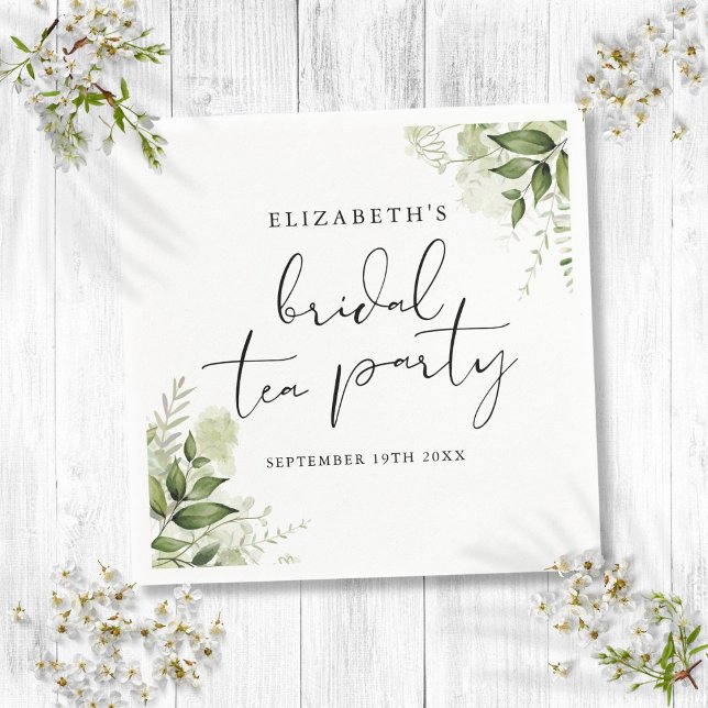 Servilleta De Papel Verde rústico Elegante guión Fiesta de té de novia (Rustic Greenery Elegant Script Bridal Tea Party Napkins)