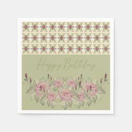 Servilleta De Papel Verde sabio con blanco cremoso y Rosa