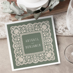 Servilleta De Papel Verde Salvia Floral Encaje Clásico Boda Vintage 