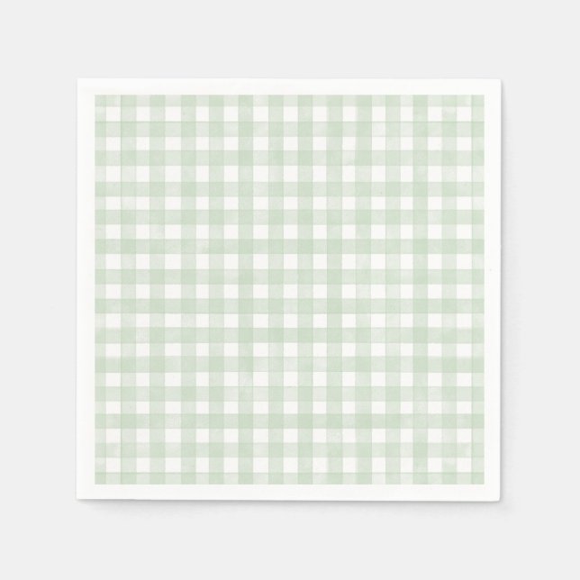 Servilleta De Papel Verde Salvia Gingham Clásico (Anverso)
