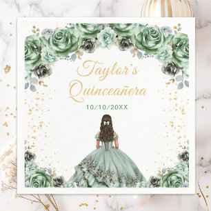 Servilleta De Papel Verde Salvia Princesa Floral Quinceañera