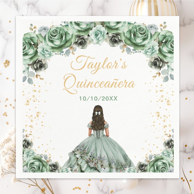 Servilleta De Papel Verde Salvia Princesa Floral Quinceañera (Subido por el creador)
