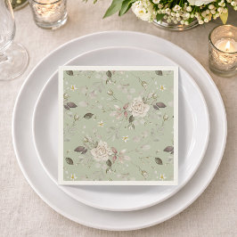 Servilleta De Papel Verde Salvia Rosa Floral Vintage
