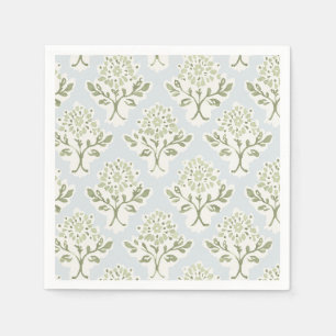 Servilleta De Papel Verde Salvia y Floral Impreso en Bloque Azul