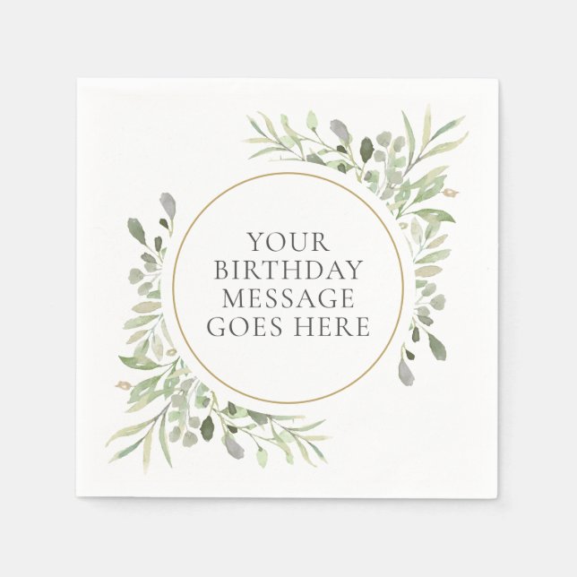 Servilleta De Papel Verde suave follaje de eucalipto hojas cumpleaños (Anverso)
