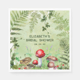 Servilleta De Papel Verde vegetal rústico de bosque de hongos helechos