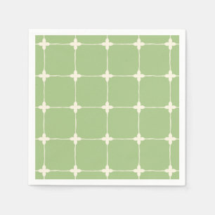 Servilleta De Papel Verde y Blanco Cuadrícula Minimalista Tropical
