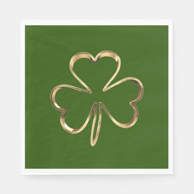 Servilleta De Papel Verde y dorado de San Patricio Trébol Irlandés (Anverso)