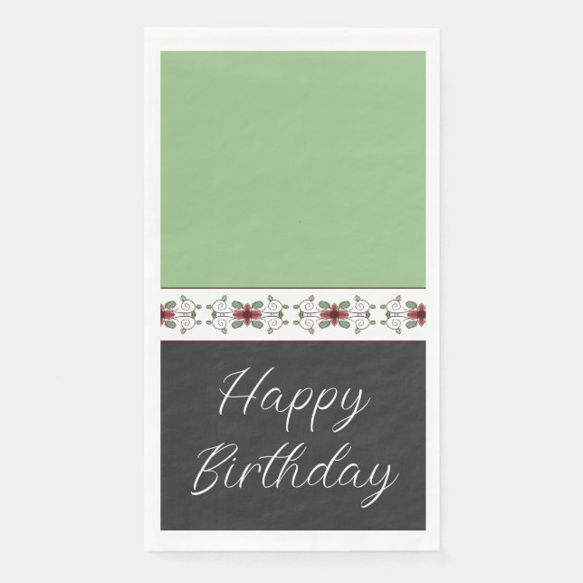 Servilleta De Papel Verde Y Negro Con Floral Detallada (Anverso)