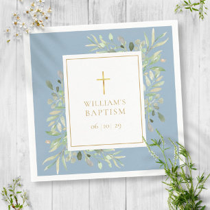 Servilleta De Papel Verdor acuarela Bautizo Cristiandad Azul polvorien