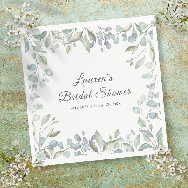 Servilleta De Papel Verdor acuarela Floral Bridal Shower (Greenery Watercolor Floral Bridal Shower Napkins)