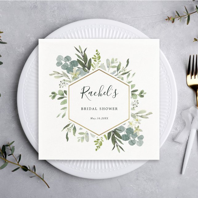 Servilleta De Papel Verdor acuarela Gold Hexagon Bridal Shower (Subido por el creador)