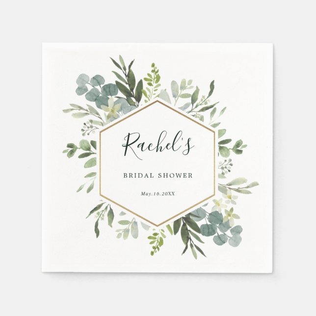 Servilleta De Papel Verdor acuarela Gold Hexagon Bridal Shower (Anverso)