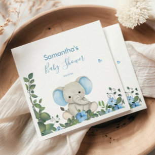Servilleta De Papel Verdor Blue Floral Elephant Baby Shower Napkins