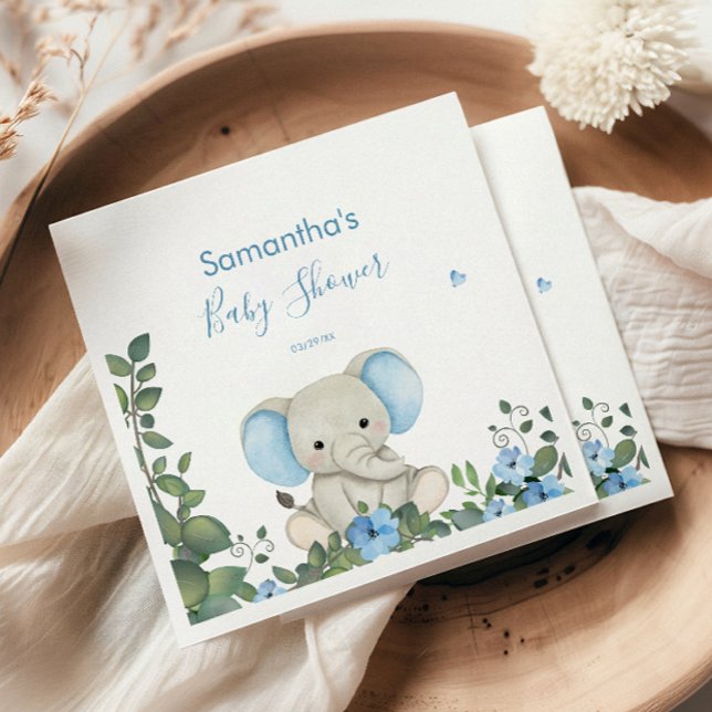 Servilleta De Papel Verdor Blue Floral Elephant Baby Shower Napkins (Subido por el creador)