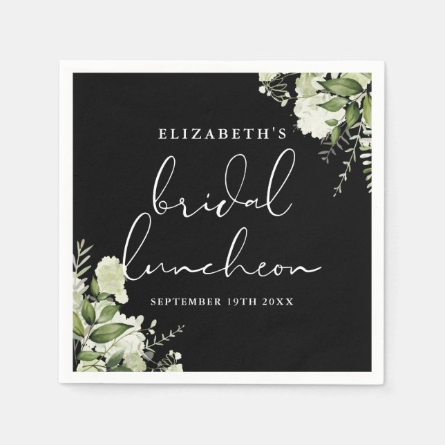 Servilleta De Papel Verdor Floral Black And White Bridal Luncheon (Anverso)