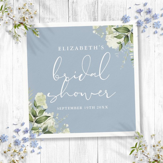 Servilleta De Papel Verdor Floral Elegante Dusty Blue Bridal Duower (Greenery Floral Elegant Dusty Blue Bridal Shower Napkins)