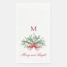 Verdor navideño en Monograma rojo brillante y moro