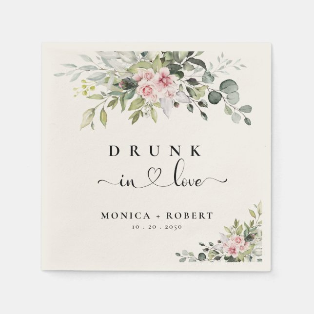 Servilleta De Papel Verdor Rosas Rosa Bodas Napkins (Anverso)