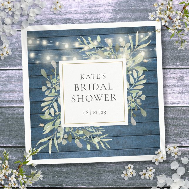 Servilleta De Papel Verdor Rústico de cuerda de madera Luces Bridal Sh (Greenery Rustic Wood String Lights Bridal Shower Napkins)
