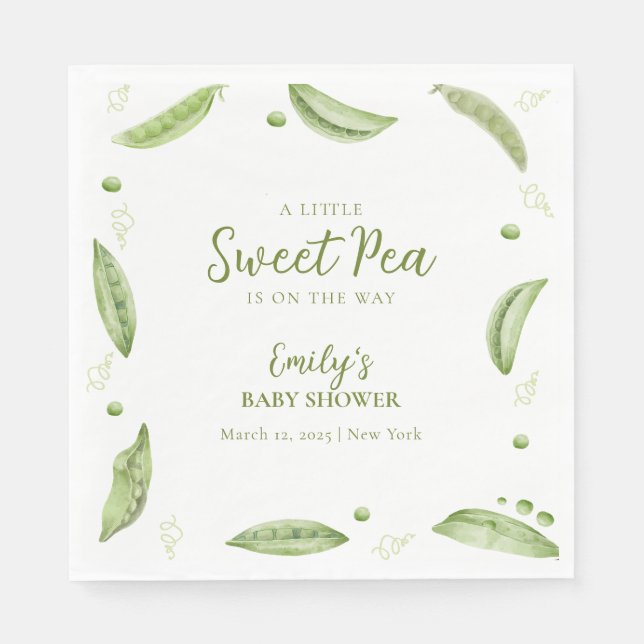 Servilleta De Papel Verdor Veggie Sweet Pea En Pod Baby Shower (Anverso)