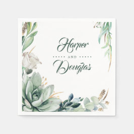 Servilleta De Papel Verdor y Boda Botánica de Oro Elegante