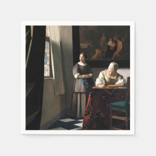 Servilleta De Papel Vermeer - Dama escribiendo una carta con su criada