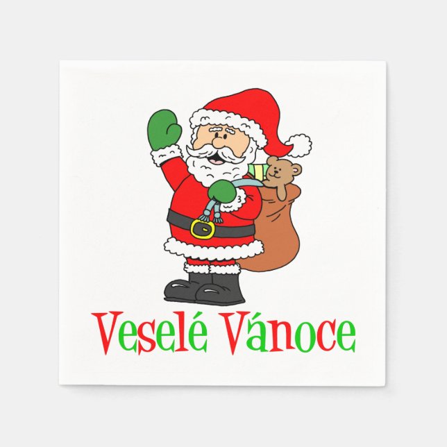 Servilleta De Papel Vesele Vanoce Navidades checos Santa Napkins (Anverso)