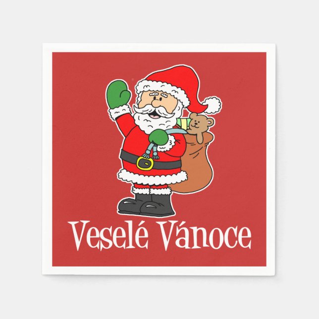 Servilleta De Papel Vesele Vanoce Navidades checos Santa (Rojo) (Anverso)