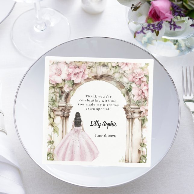Servilleta De Papel Vestido de arco floral rosa cumpleaños (Subido por el creador)