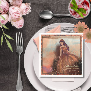 Servilleta De Papel Vestido de Baile de Quinceañera de Cobre Metálico