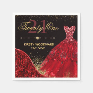 Servilleta De Papel Vestido de color rojo y onda roja Borde 21 cumplea