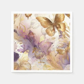 Servilleta De Papel Vestido de Mariposa Morado y Dorado Fantasía Dulce