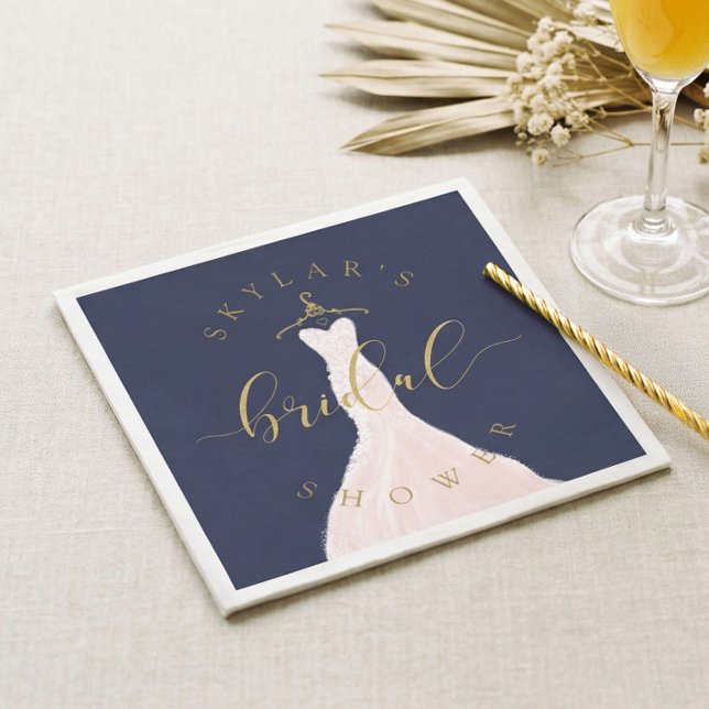 Servilleta De Papel Vestido de matrimonio rosado con ducha naval (Elegant Navy Pink Wedding Dress Wedding Dress Napkins)