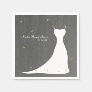Servilleta De Papel Vestido de Novia Moderno y Corazones Dorados para 
