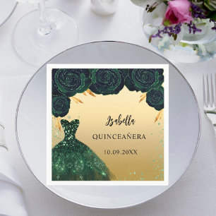 Servilleta De Papel Vestido de oro verde esmeralda de Quinceanera