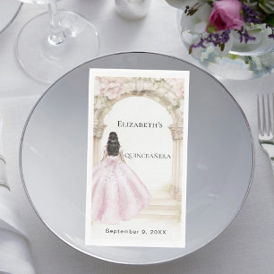Servilleta De Papel Vestido de quinceañera con arco floral rosa
