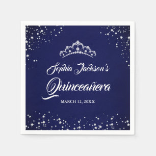 Servilleta De Papel Vestido de Quinceañera Navy Silver Diamond Lace Sp