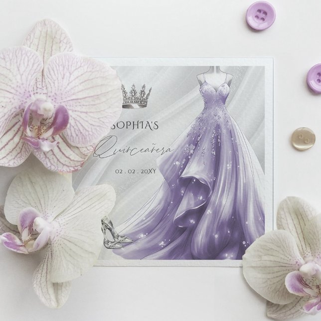 Servilleta De Papel Vestido púrpura plateado Princesa Quinceañera (Silver Purple Dress Princess Quinceañera Napkins)