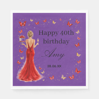 Servilleta De Papel Vestido rojo elegante de cumpleaños 40 mariposas m
